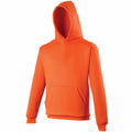 An AWDis Just Hoods JH04J hoodie in orange, featuring a front pocket and a hood, displayed on a plain white background.