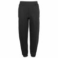 The JH072 black sweatpants by AWDis Just Hoods feature an elastic waistband and elastic cuffs at the ankles, showcased against a plain white background.
