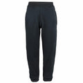A pair of JH072 plain black sweatpants from AWDis Just Hoods, featuring an elastic waistband and cuffs, is displayed against a white background.