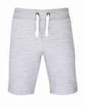 AWDis Just Hoods JH080 athletic shorts in gray, featuring an elastic waistband and white drawstrings.
