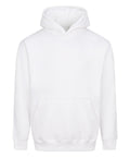 The Hoodies product is a plain white, long-sleeved hooded jumper with a front pocket, shown against a white background and made from soft, comfortable fabric.