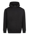 A black Hoodies sweatshirt with a front kangaroo pocket and long sleeves is shown against a white background.