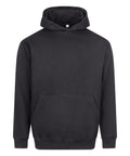 A plain black hoodie sweatshirt with a front kangaroo pocket and long sleeves, featuring no visible logos or designs, photographed against a white background.