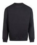 The Sweatshirts product features a plain black crew-neck design with long sleeves, ribbed cuffs, and a ribbed hem, shown against a white background.