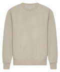 The Sweatshirts product is a plain, beige, long-sleeved crew neck laid flat on a white background, featuring ribbed cuffs, neckline, and waistband with no visible logos or patterns.