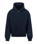The Hoodies product is a plain black zip-up hoodie featuring a front pocket, long sleeves, ribbed cuffs and hem, and a hood without drawcords, shown against a white background.