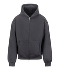 The Hoodies product is a plain black zip-up hoodie featuring a front zip, two spacious front pockets, ribbed cuffs, and a hood, shown against a white background.