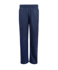 Navy blue tracksuit bottoms with an elasticated waistband and straight legs, shown against a white background.