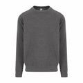 A JH130 crewneck sweatshirt by AWDis Just Hoods in plain dark gray, showcased on a white background.