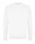 The JH230 by AWDis Just Hoods is a plain white crewneck sweatshirt featuring long sleeves.