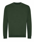AWDis Just Hoods JH230 dark green crewneck sweater with long sleeves, showcased against a white background.