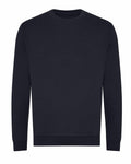 The JH230, a plain black crewneck sweatshirt with long sleeves from AWDis Just Hoods, is displayed against a white background.