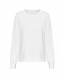 AWDis Just Hoods JH30F white long-sleeve crewneck sweatshirt on a plain background.