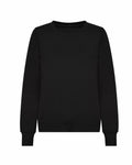 AWDis Just Hoods' JH30F black sweater features a crewneck design, long sleeves, and ribbed cuffs.