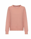 The JH30F by AWDis Just Hoods is a plain, long-sleeved sweatshirt featuring a crew neck design in a soft peach color. It boasts a simple and casual style with ribbed cuffs and hem.