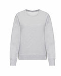The AWDis Just Hoods JH30F sweatshirt, featuring long sleeves, a round neckline, ribbed cuffs and hem, is displayed against a white background in a plain light gray color.