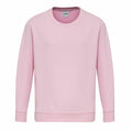 AWDis Just Hoods JH30J, a pink crewneck sweatshirt featuring long sleeves, is displayed against a white background.
