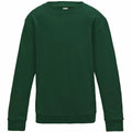 The AWDis Just Hoods JH30J is a plain dark green crewneck sweatshirt featuring long sleeves, showcased against a white background.