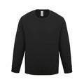A plain black long-sleeve crewneck sweater by AWDis Just Hoods, model JH30J, is shown on a white background. This sweater features a simple design with ribbed cuffs and hem.