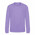 Introducing the AWDis Just Hoods JH30J: a lavender sweatshirt featuring long sleeves and a round neckline.