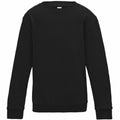 The AWDis Just Hoods JH30J, a black plain sweatshirt featuring long sleeves and a round neckline, is displayed flat on a white background.