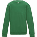 An AWDis Just Hoods JH30J sweatshirt in plain green featuring long sleeves and a crew neck, showcased against a white background.