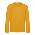 The AWDis Just Hoods JH30J is a plain yellow sweatshirt featuring a round neckline, shown flat against a white background. The long sleeves are neatly positioned, highlighting the soft and comfortable fabric.