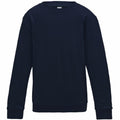 The AWDis Just Hoods JH30J, a plain black sweatshirt featuring long sleeves and a crew neckline, is displayed against a white background.