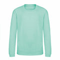 The JH30J sweatshirt by AWDis Just Hoods is showcased on a white backdrop. This mint green crew neck features long sleeves and seems to be crafted from a soft, comfortable material.