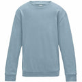 The AWDis Just Hoods JH30J is a plain, light blue crewneck sweatshirt featuring long sleeves, showcased against a white background.