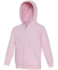 AWDis Just Hoods' JH50J hooded zip-up jacket in pink, featuring front pockets, is displayed against a white background.