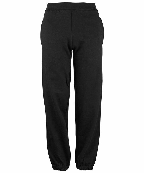 AWDis Just Hoods JH72J black sweatpants with an elastic waistband and cuffs. They have side pockets and a straight-leg fit.