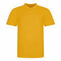 The JP100 from AWDis Just Polo's is a yellow polo shirt featuring a collar and three buttons. Displayed against a white background, the shirt's vibrant color and timeless design are prominently showcased.
