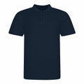 A JP100 polo shirt by AWDis Just Polo's, featuring a plain black design with a collar and three buttons.