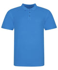 The JP100 by AWDis Just Polo's is a simple blue polo shirt featuring short sleeves and a three-button collar.