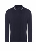 An AWDis Just Polo's shirt, Product JP103, featuring a long-sleeved design in dark navy with a collar and buttoned placket.