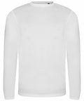 A plain white JT002 long-sleeve T-shirt by AWDis Just T's is displayed against a white background. It features a crew neck and a simple design without any patterns or logos.
