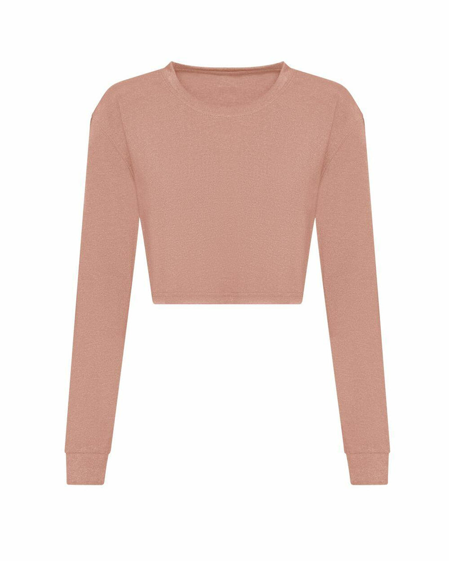 The JT016 by AWDis Just T's is a plain long-sleeved cropped shirt in light brown, showcased on a white background.