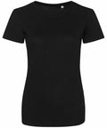 The AWDis Just T's JT01F is a plain black short-sleeve T-shirt displayed on a white background.