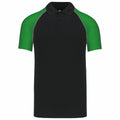 The product named KB226 is a black polo shirt from the brand Kariban, featuring green short sleeves and a collar.