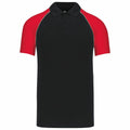 Kariban's KB226 features a unique design with a striking black base, complemented by vibrant red sleeves and a classic collar.