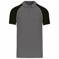 The KB226 by Kariban is a short-sleeved polo shirt featuring a gray front and black sleeves, complete with a classic collar and button placket.
