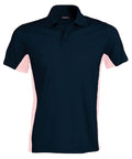 A Kariban polo shirt, model KB232, features light pink side panels and is showcased against a white background.