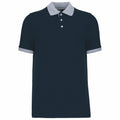 The KB258 by Kariban is a black polo shirt with a gray collar and sleeve cuffs, featuring three buttons on a placket.