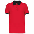 Kariban KB258 polo shirt featuring a red body with black collar and sleeve cuffs.