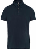 Introducing the KB262, a short-sleeved plain dark navy blue polo shirt by Kariban, featuring a collar and a stylish three-button placket.