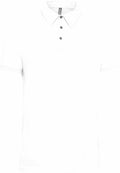 The KB262 by Kariban is a classic design polo shirt featuring a plain white color with a collar and three buttons on the placket, coupled with short sleeves.