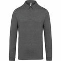 The KB264 by Kariban is a gray long-sleeve polo shirt featuring a collar and a three-button placket.