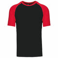 A Kariban KB330 short-sleeve raglan t-shirt in black and red.
