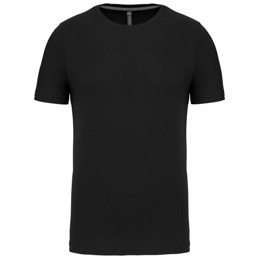 Kariban's KB356 is a plain black T-shirt featuring short sleeves and a round neckline, showcased against a white background.
